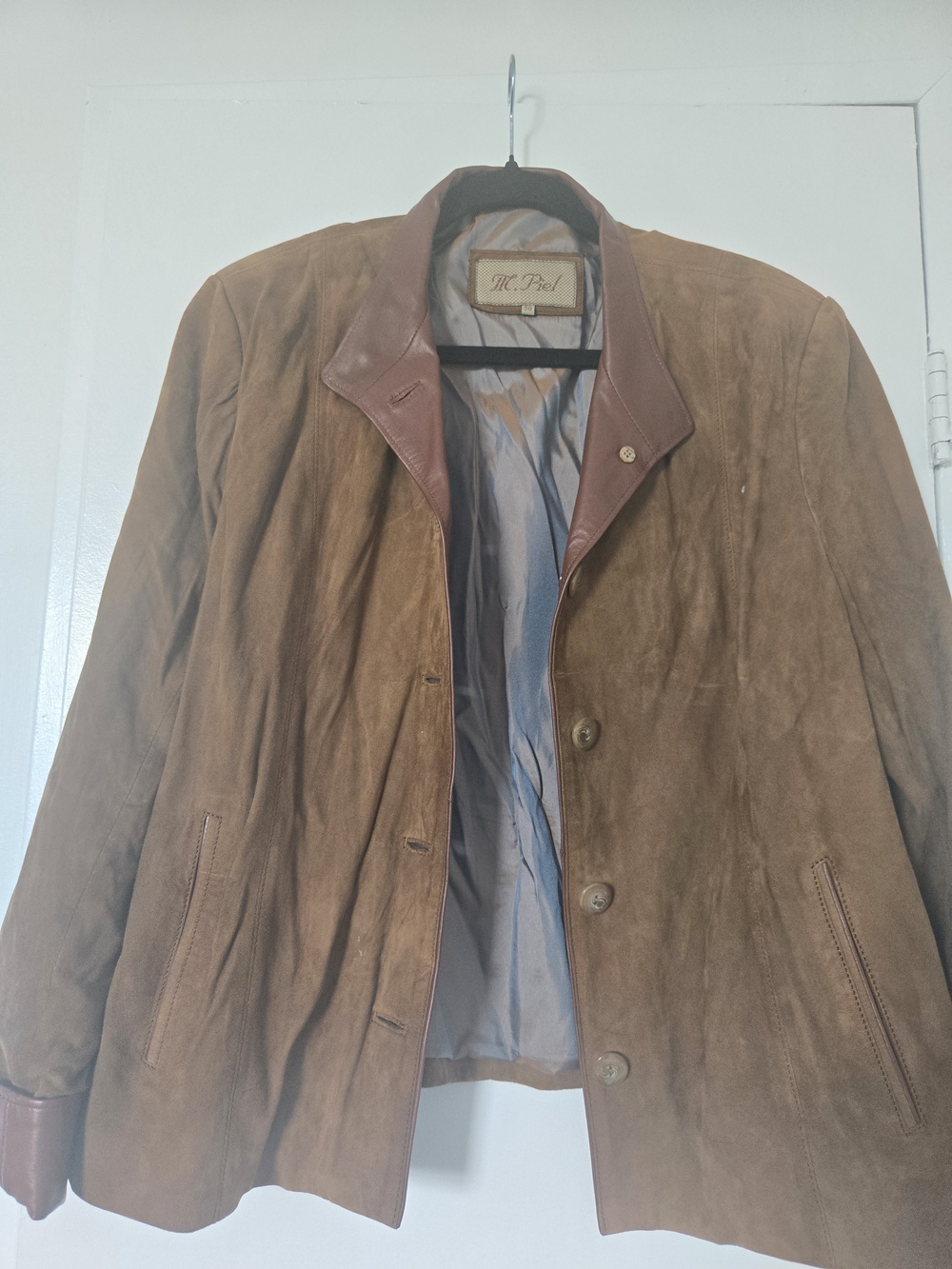 M PIEL Tan Suede Lightweight Jacket with Leather Collar